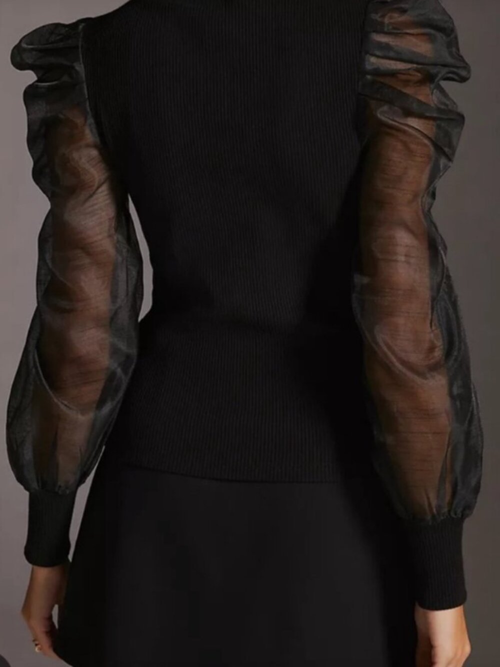 Dolan | Anthropologie Organza Puff Sleeve Top in Black | Size XS - Picture 2 of 11